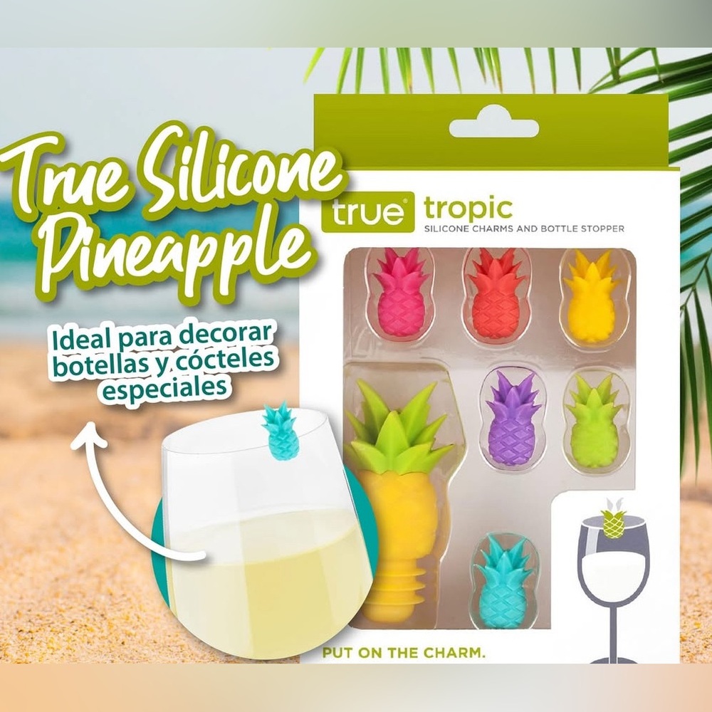 NWT Colorful Pineapple Wine Cups Identifier Set - Picture 6 of 6